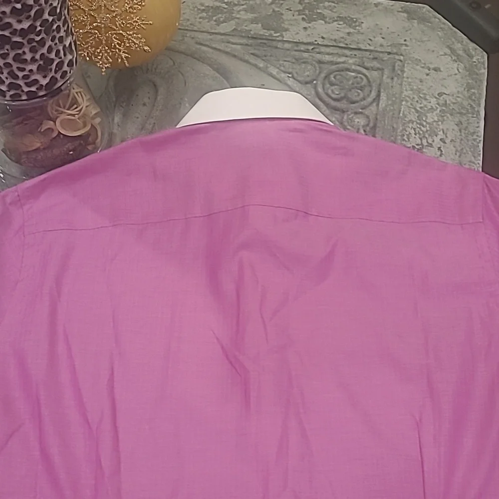 Eton Mens Slim Semi-Twill Contrast Collar Pink Dress Shirt Like New 15 3/4 - Picture 11 of 12